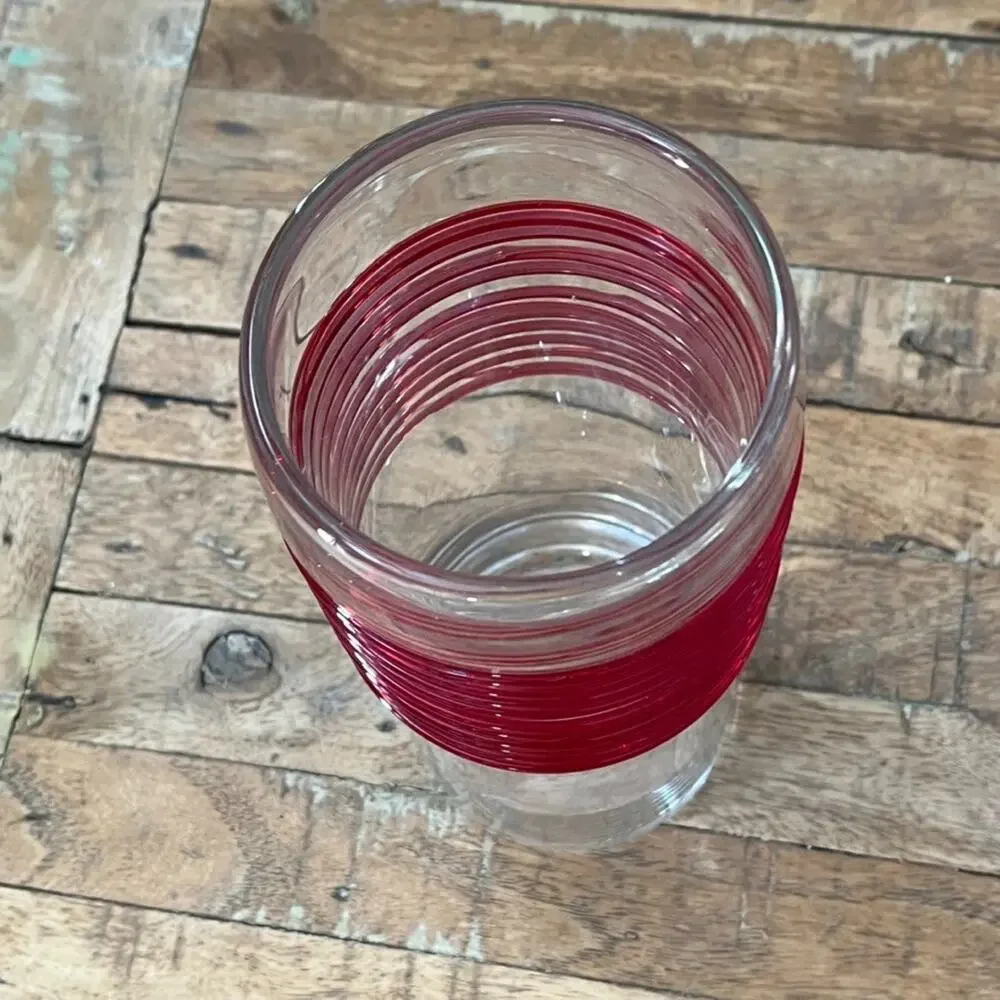 Vintage Pier 1 Imports Red Swirline Blown Glass Cylinder Art Vase 10